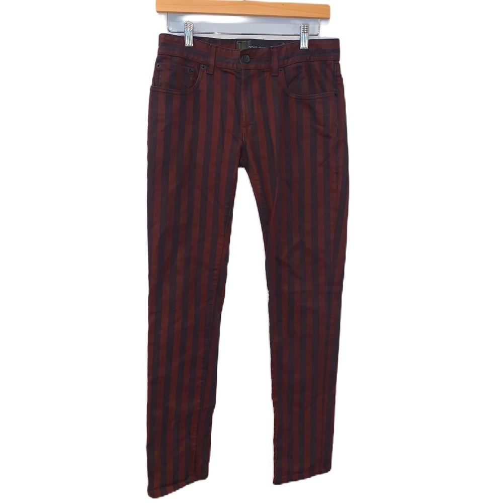 DOLCE & GABBANA Burgundy & Navy Striped Straight Jean Size 44 IT/ 8 US